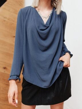143 Story Blue Draped Blouse Top Size S